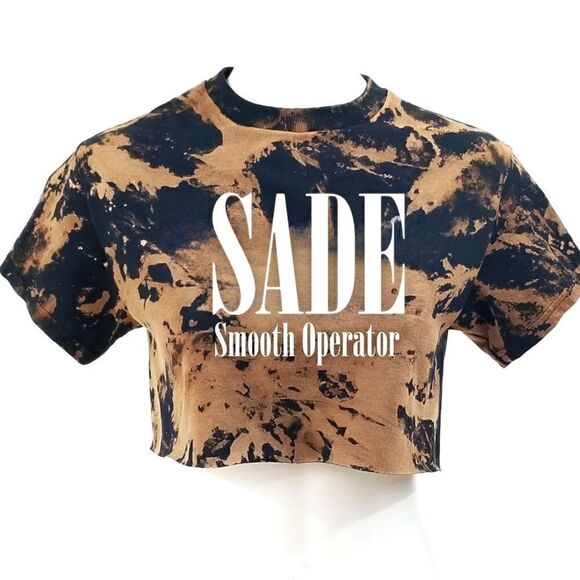 SADE Smooth Operator Acid Washed Cropped Crop Top Band Tee Rock Tee R&B Soul Rap - Picture 1 of 5